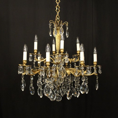 French Gilded Bronze 12 Light Antique Chandelier