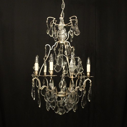 French Silver Gilded 6 Light Antique Chandelier