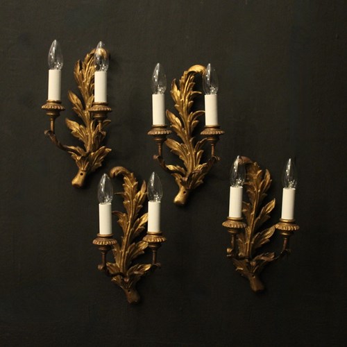 French Giltwood Set Of 4 Antique Wall Lights