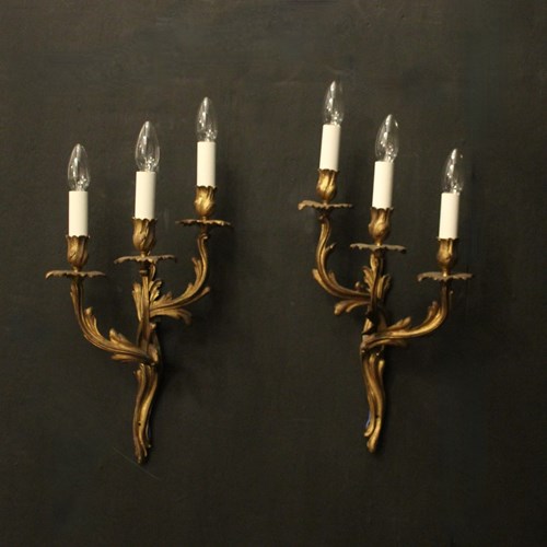 French Pair Of Bronze Antique Wall Sconces