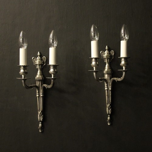 English Pair Of Silvered Antique Wall Lights