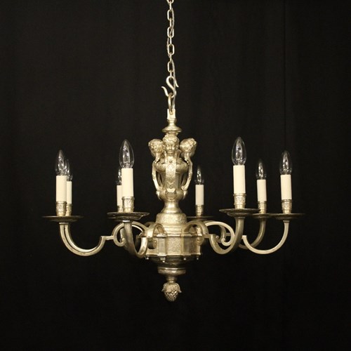 English Silver Plated 8 Light Antique Chandelier