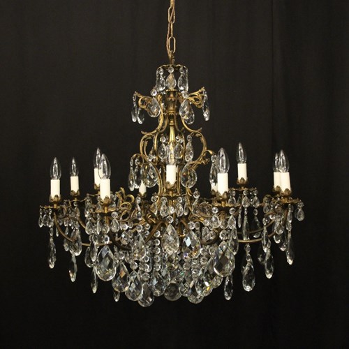 French Gilded 12 Light Tiered Antique Chandelier