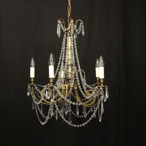 French Gilded & Crystal 5 Light Chandelier