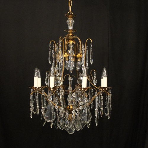 French Gilded & Crystal 12 Light Chandelier