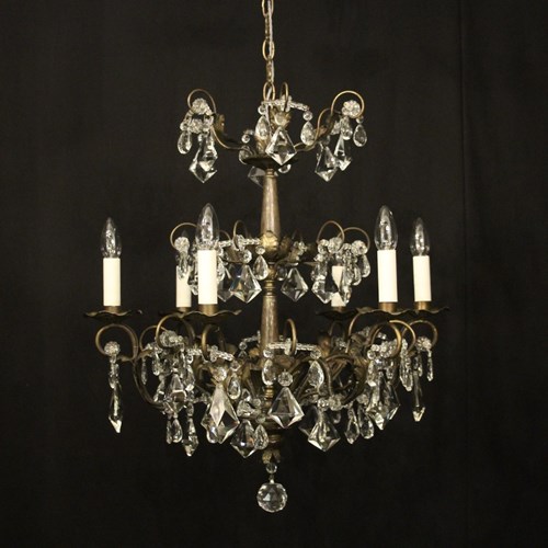 Italian Silver & Crystal Genoa 6 Light Chandelier