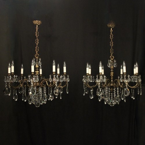 French Pair Of 8 Light Antique Chandeliers