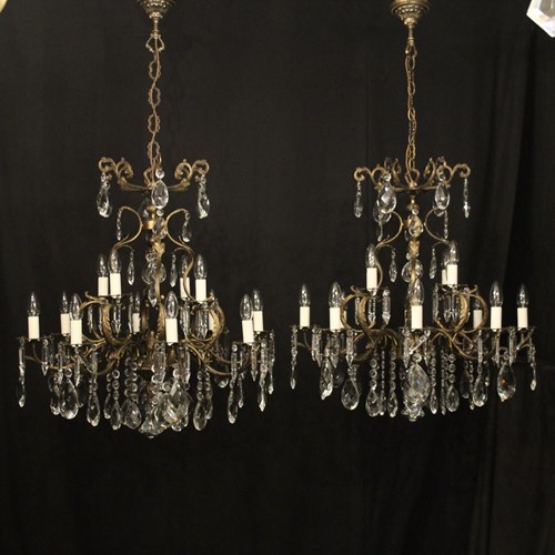 French Pair Of 12 Light Antique Chandeliers