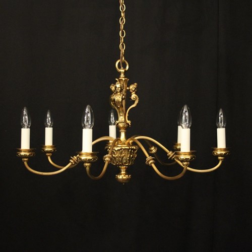 French Gilded Brass 7 Light Chandelier