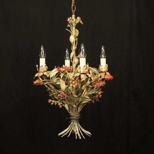 French Toleware Four Light Antique Chandelier