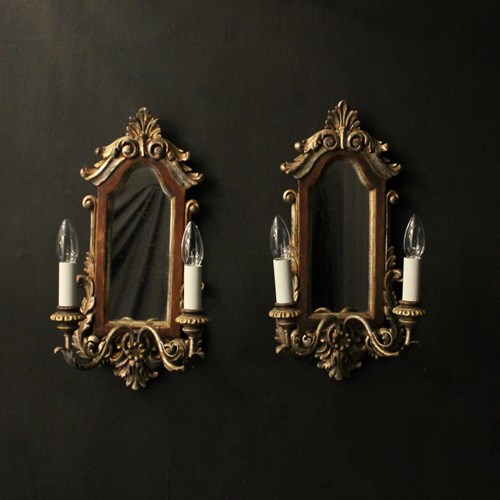 Florentine Pair Of Giltwood Twin Arm Girandoles