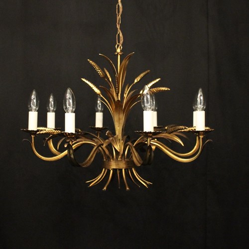French Gilded Wheatsheaf 8 Light Chandelier