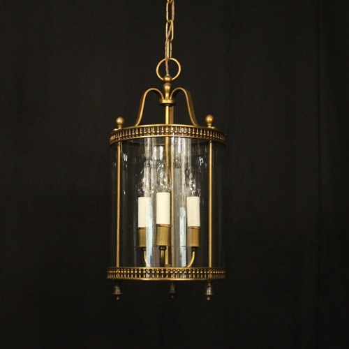 French Gilded Triple Light Antique Hall Lantern