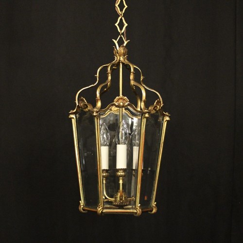 French Gilded Bronze Antique Hall Lantern