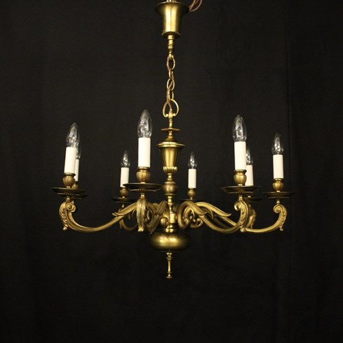 English Gilded Brass 8 Light Antique Chandelier