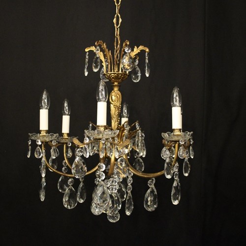 French Gilded & Crystal 6 Light Chandelier