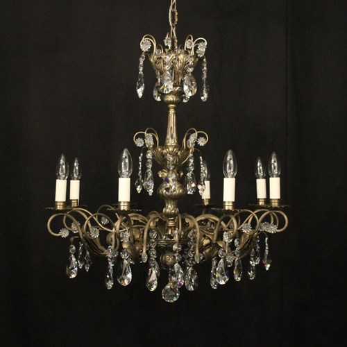 Italian Silver & Crystal Genoa 8 Light Chandelier
