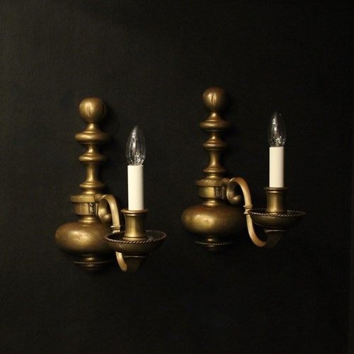 English Pair Of Bronze Antique Wall Lights