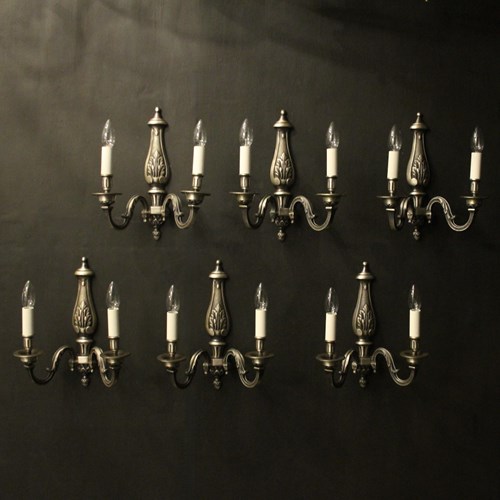French Set Of 6 Silver Gilded Wall Lights