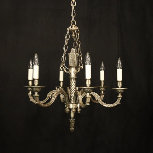French Silver Gilded Bronze 6 Light Chandelier