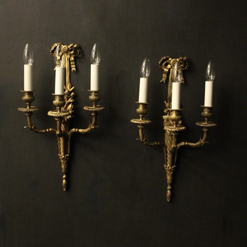 French Pair Of Bronze Antique Wall Sconces