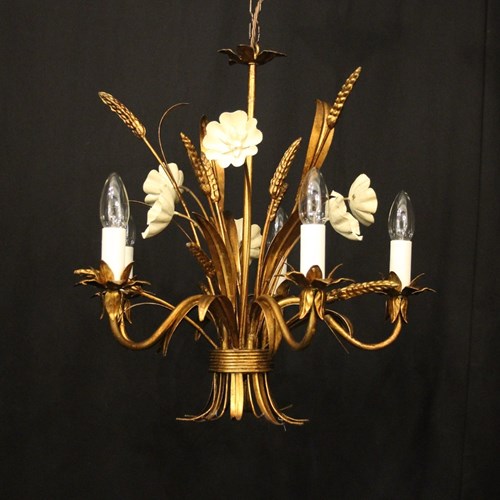 French Gilded Wheatsheaf 5 Light Chandelier