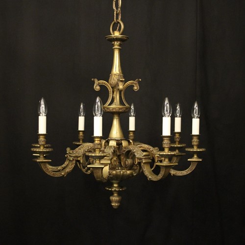 French Gilded Bronze 8 Light Antique Chandelier
