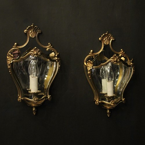 French Pair Gilded Bronze Half Lanterns