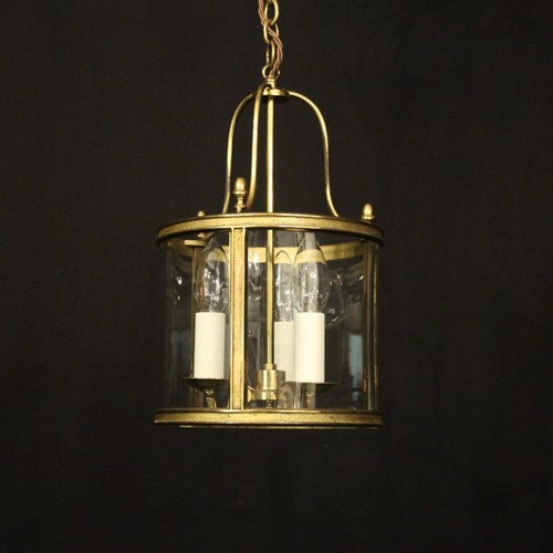 French Gilded Brass Triple Light Hall Lantern