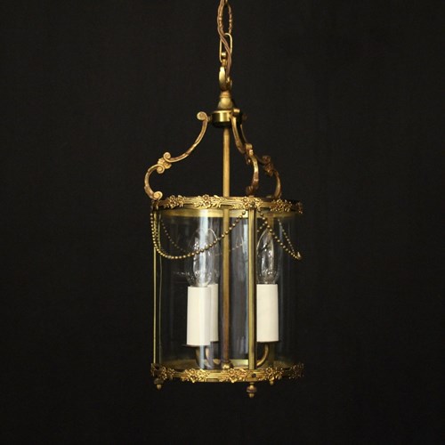French Gilded Brass Triple Light Antique Lantern