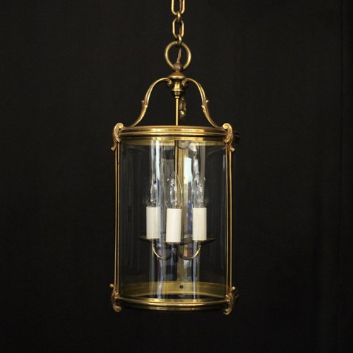 French Gilded Triple Light Convex Hall Lantern
