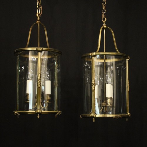 French Pair Gilded Bronze Antique Lanterns