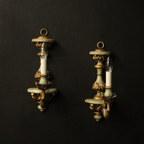 Italian Pair Of Polychrome Single Arm Wall Lights