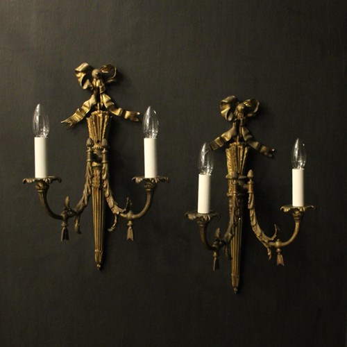 French Pair Of Bronze Antique Wall Sconces