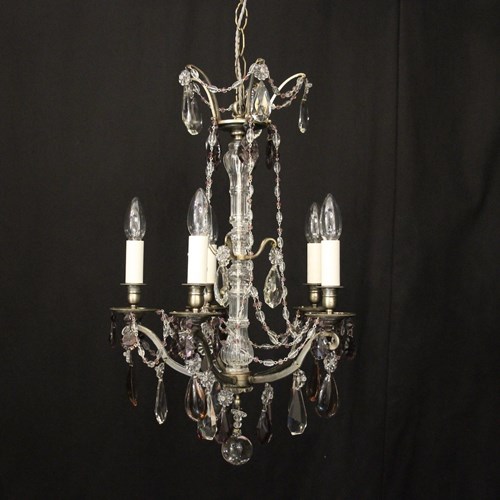 French Silver Gilded 5 Light Antique Chandelier