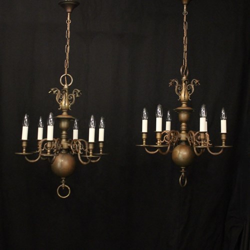 English Pair Of Bronze Antique Chandeliers