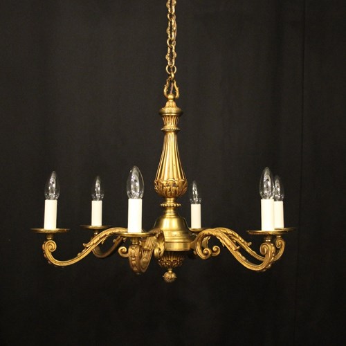 French Gilded Bronze 6 Light Antique Chandelier