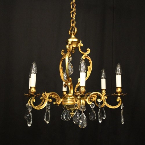 French Gilded 6 Light Antique Chandelier