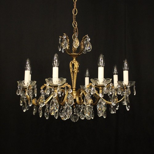 French Gilded & Crystal Antique Chandelier