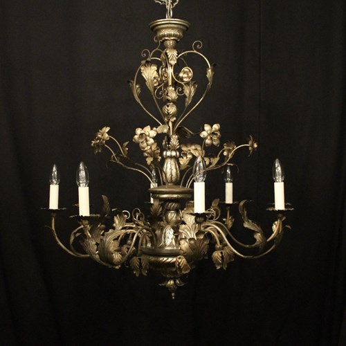 Italian Genoa 8 Light Silvered Gilded Chandelier