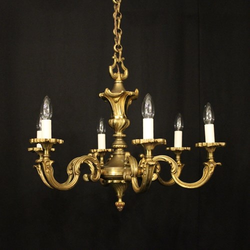 French Gilded Bronze 6 Light Antique Chandelier