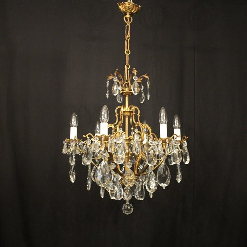 French Gilded 6 Light Antique Chandelier