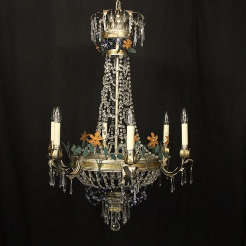 French Silver Gilded Tent & Waterfall Chandelier