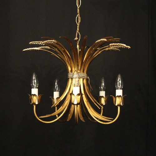 French Gilded Wheatsheaf 5 Light Chandelier