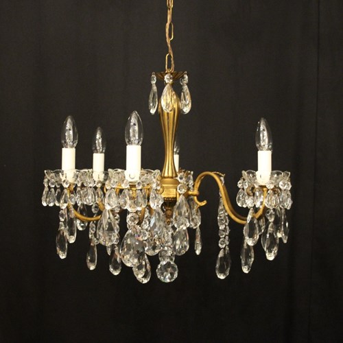 French Gilded & Crystal Antique Chandelier