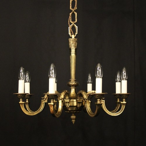 French Gilded Bronze 8 Light Antique Chandelier