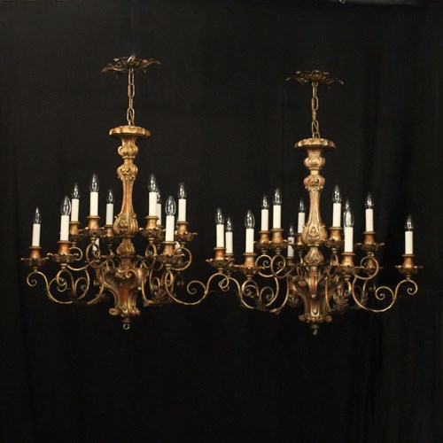Florentine Pair 12 Light Polychrome Chandeliers