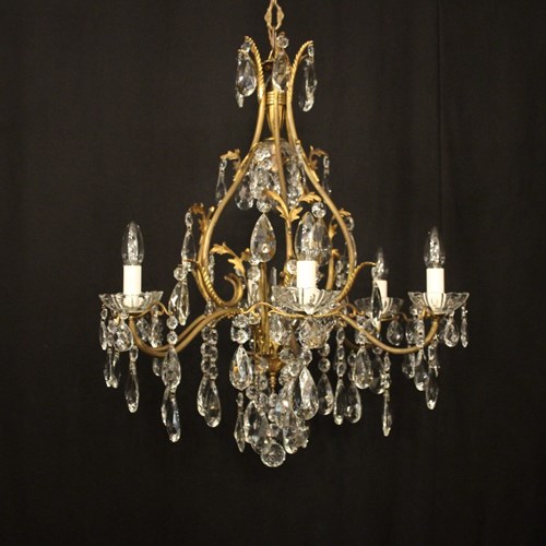 French Gilded 7 Light Cage Antique Chandelier