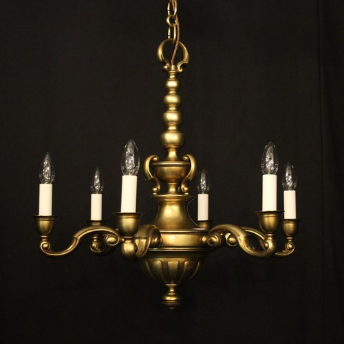 English Brass 6 Light Antique Chandelier