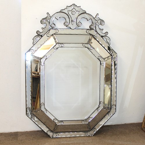Antique Octagonal Cushioned Mercury Glass Venetian Mirror